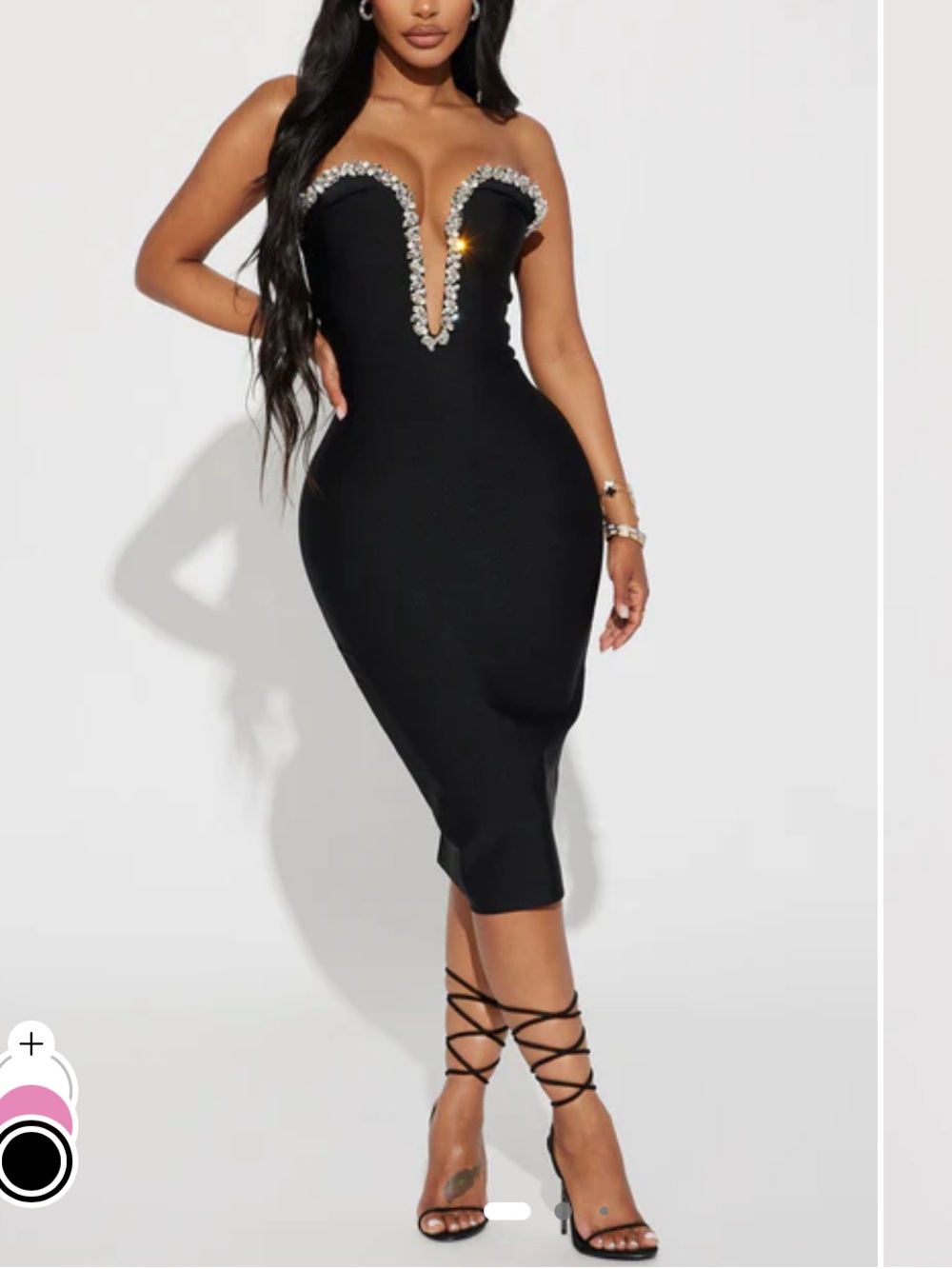 Fashion Nova Black Embellished Sweetheart Midi Dress